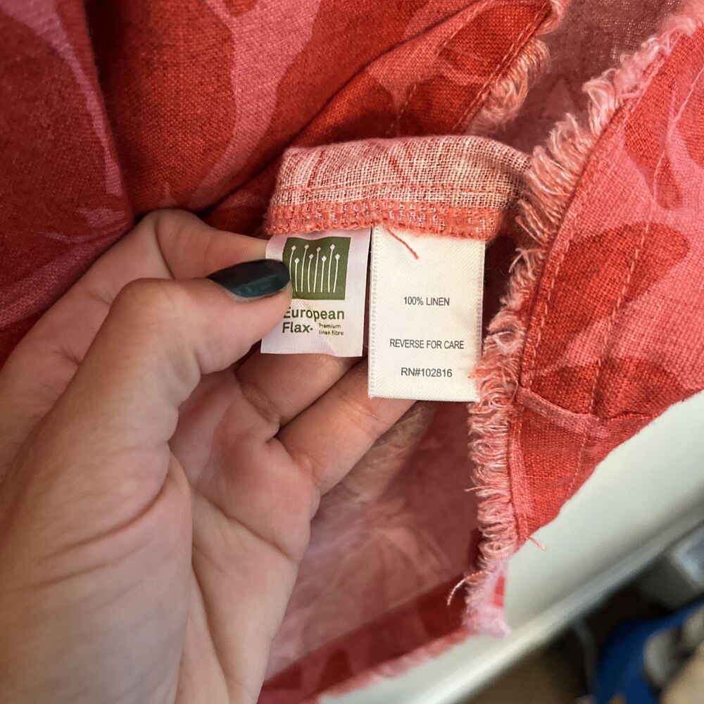 Garnet Hill 100% Linen Fringe Hem A-Line Dress, Pink & Red Hibiscus Floral- Sz 8 - Picture 5 of 9